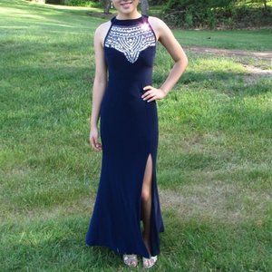 Navy sequin prom dress